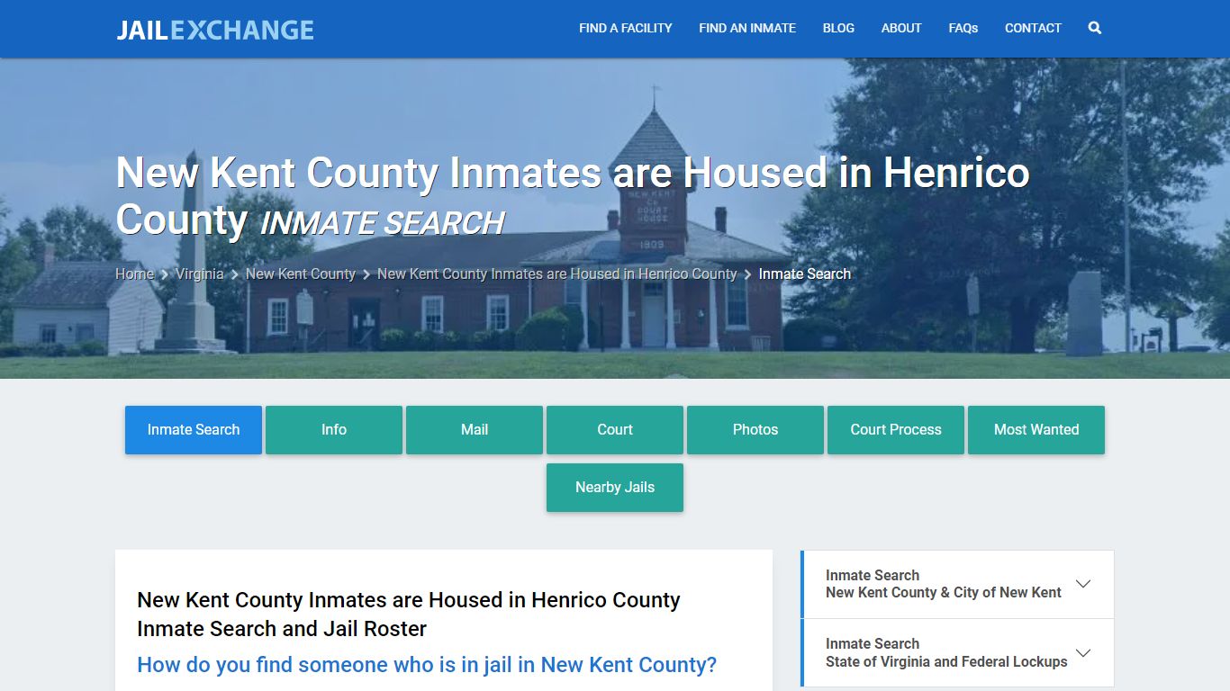 New Kent County Inmates are Housed in Henrico County Inmate Search
